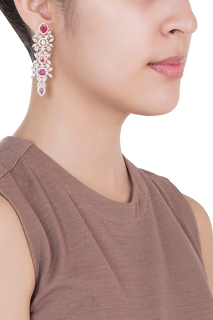Rose Gold Plated Faux Diamond & Ruby Earrings by Aster
