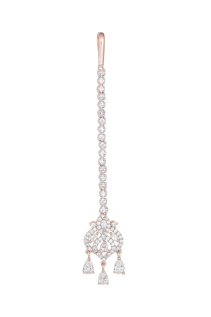 Rose gold plated faux diamond maangtika by Aster at Pernia's Pop Up Shop