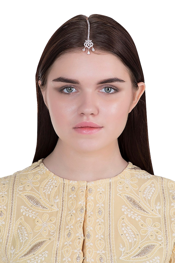 Rose gold plated faux diamond maangtika by Aster