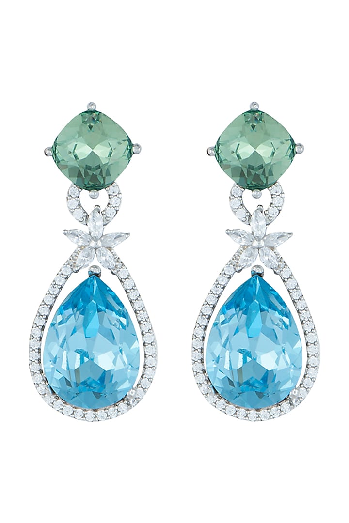 White Rhodium Plated Faux Diamond & Topaz Earrings by Aster at Pernia's Pop Up Shop