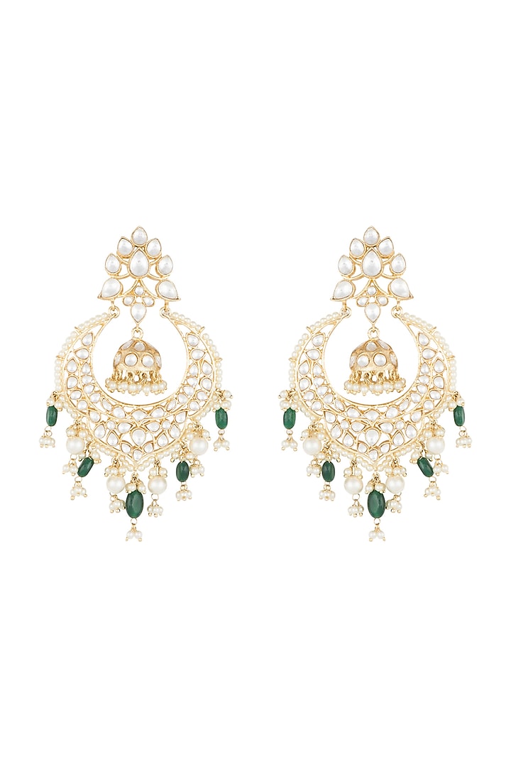 Gold Plated Faux Kundan & Green Pearl Earrings by Aster at Pernia's Pop Up Shop