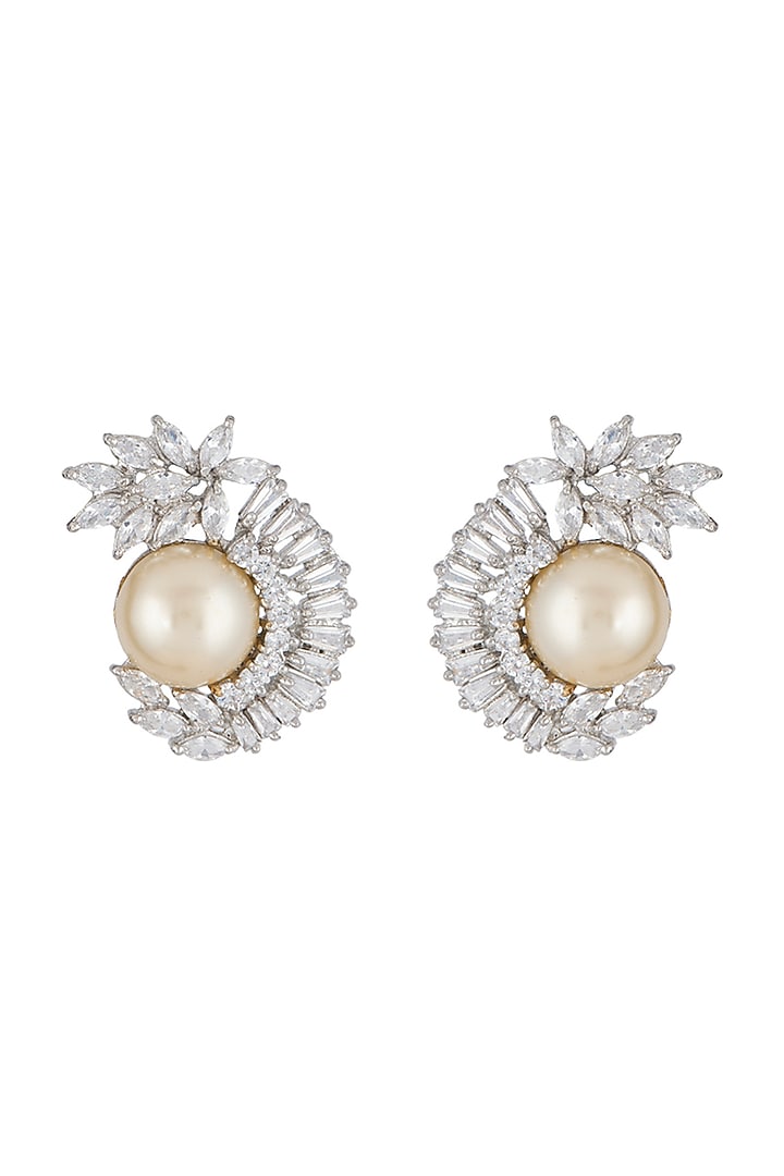 Silver Plated Faux Pearl & Diamond Earrings by Aster at Pernia's Pop Up Shop