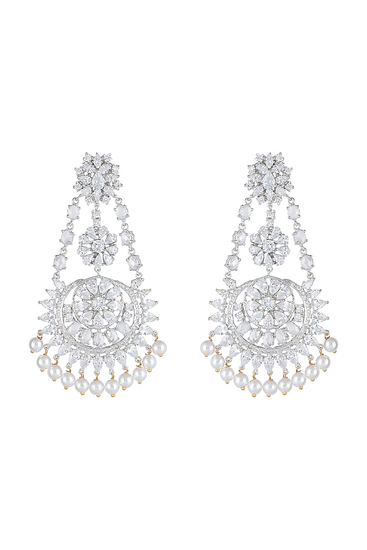 Silver Plated Faux Diamond Long Earrings by Aster at Pernia's Pop Up Shop