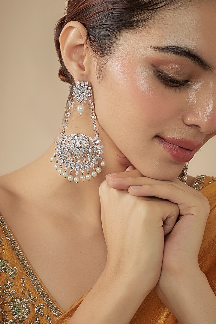 Silver Plated Faux Diamond Long Earrings by Aster at Pernia's Pop Up Shop