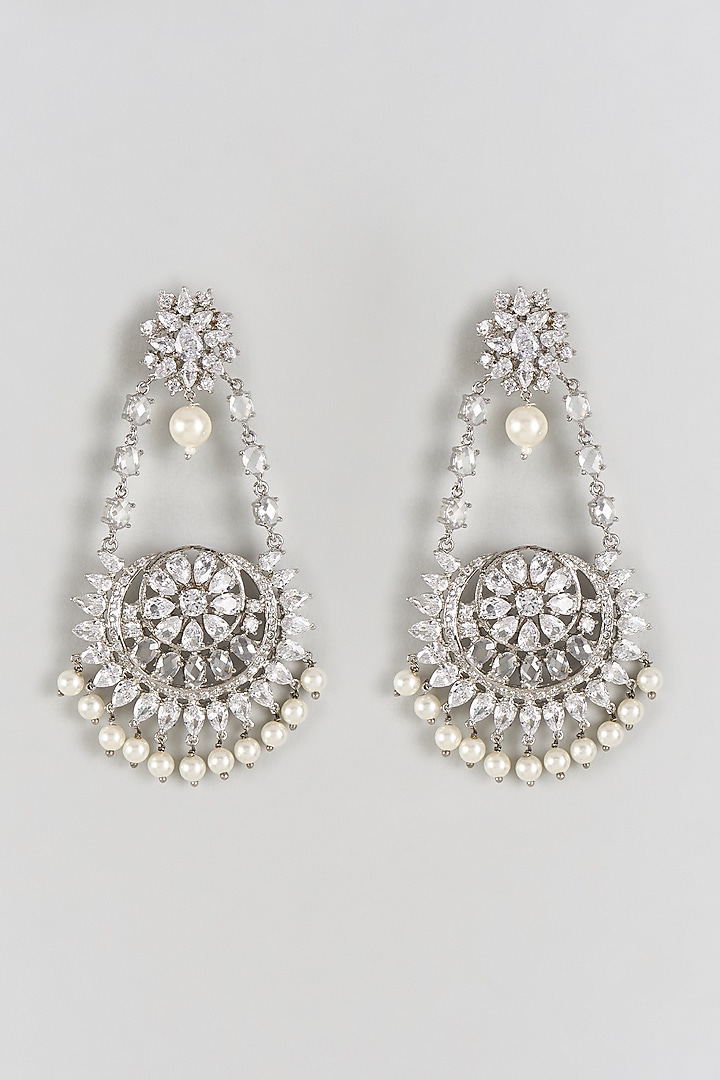 Silver Plated Faux Diamond Long Earrings by Aster at Pernia's Pop Up Shop