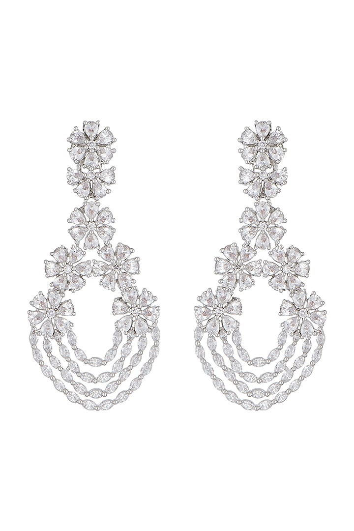 Silver Plated Faux Diamond Long Dangler Earrings by Aster at Pernia's Pop Up Shop