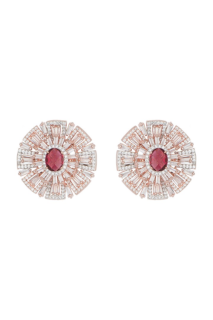 Rose gold plated faux zircon and ruby stud earrings by Aster at Pernia's Pop Up Shop