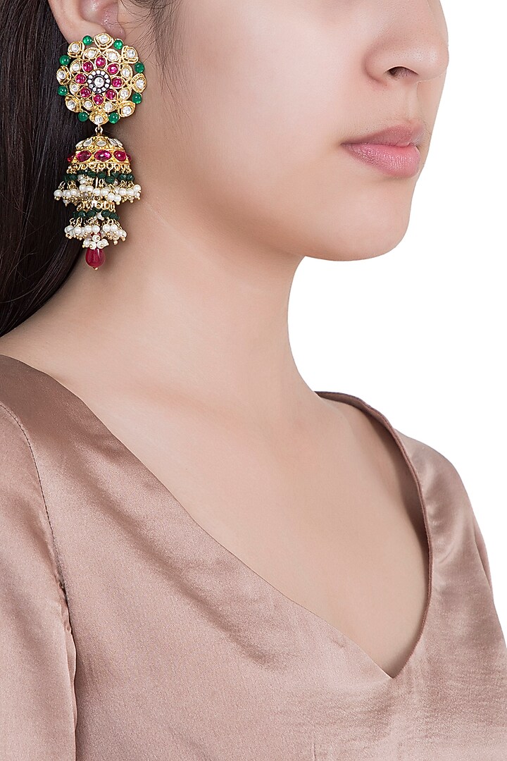 Gold Plated Faux Pearl Jhumka Earrings by Aster at Pernia's Pop Up Shop