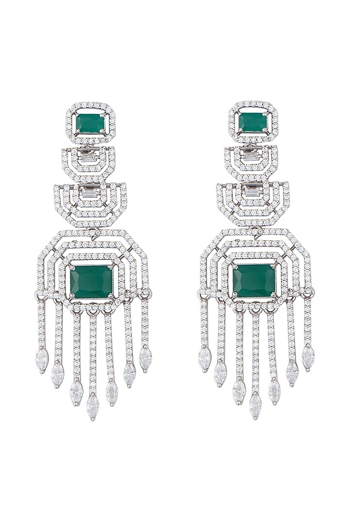 White gold plated faux diamond and emerald earrings by Aster at Pernia's Pop Up Shop