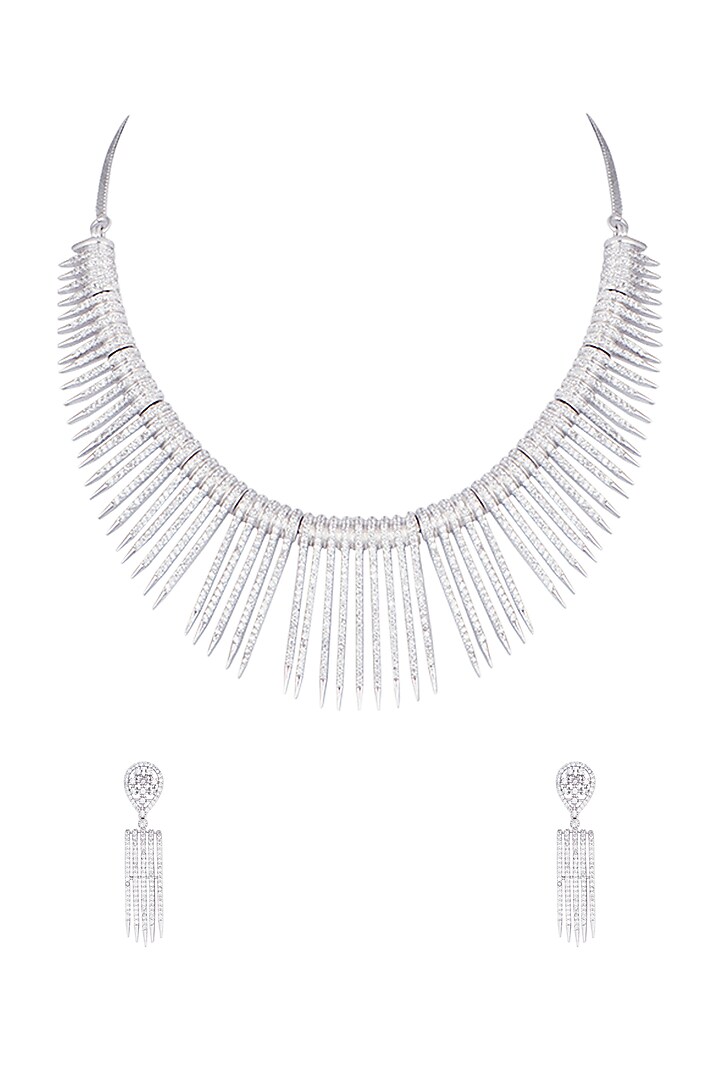 White gold plated diamond pave necklace set by Aster at Pernia's Pop Up Shop