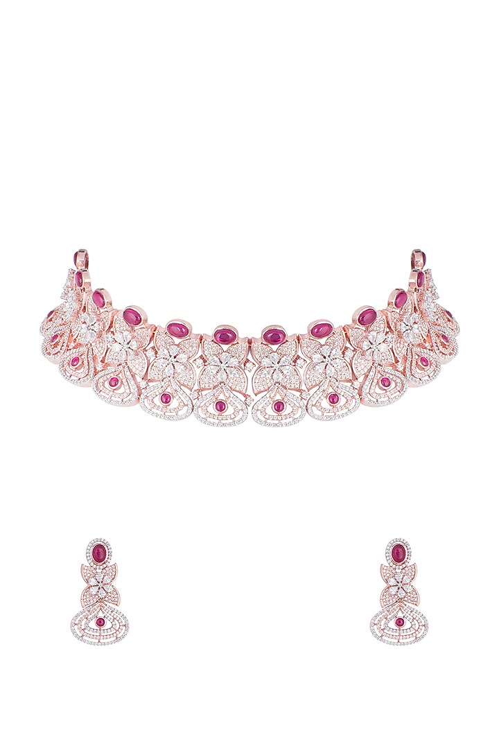 Rose gold plated faux diamond and ruby necklace set by Aster at Pernia's Pop Up Shop