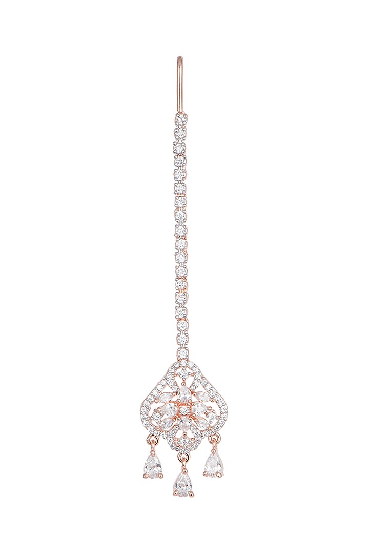 Rose gold plated faux diamond maangtika by Aster at Pernia's Pop Up Shop