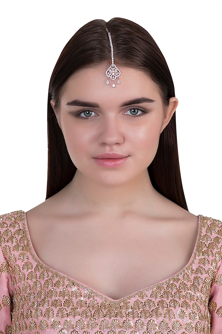 Rose gold plated faux diamond maangtika by Aster