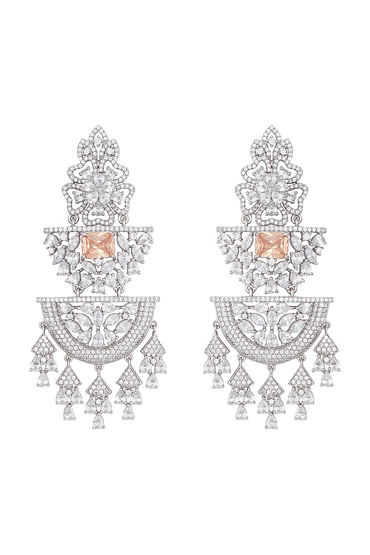 White glod plated faux diamond dangler earrings by Aster at Pernia's Pop Up Shop