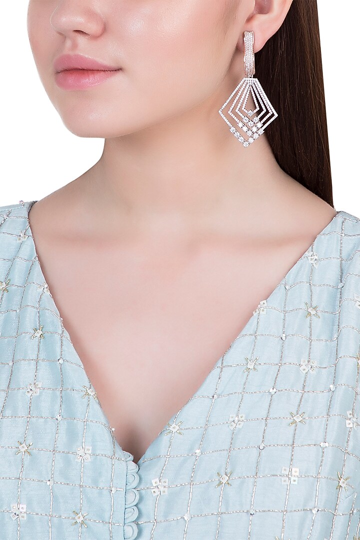 Rose gold plated diamond pave earrings by Aster at Pernia's Pop Up Shop