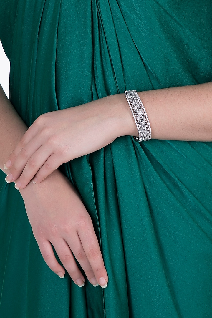 White gold plated baguette bangle by Aster