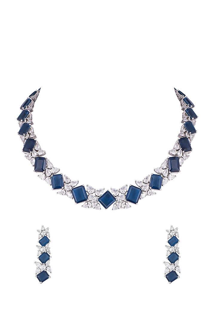 White rhodium plated sapphire and zircon necklace set by Aster at Pernia's Pop Up Shop