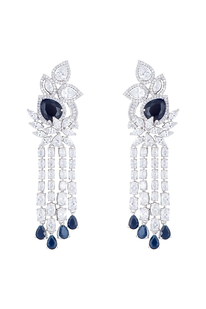 Silver plated faux diamond and sapphire long earrings by Aster at Pernia's Pop Up Shop