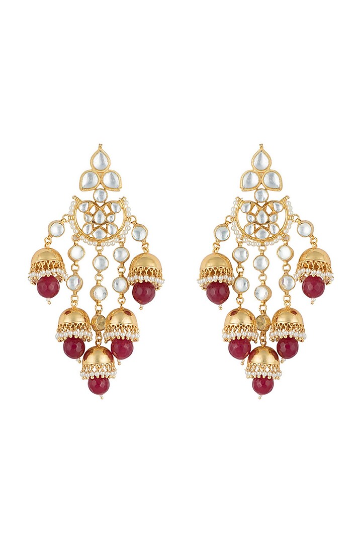 Gold plated faux kundan long earrings by Aster at Pernia's Pop Up Shop