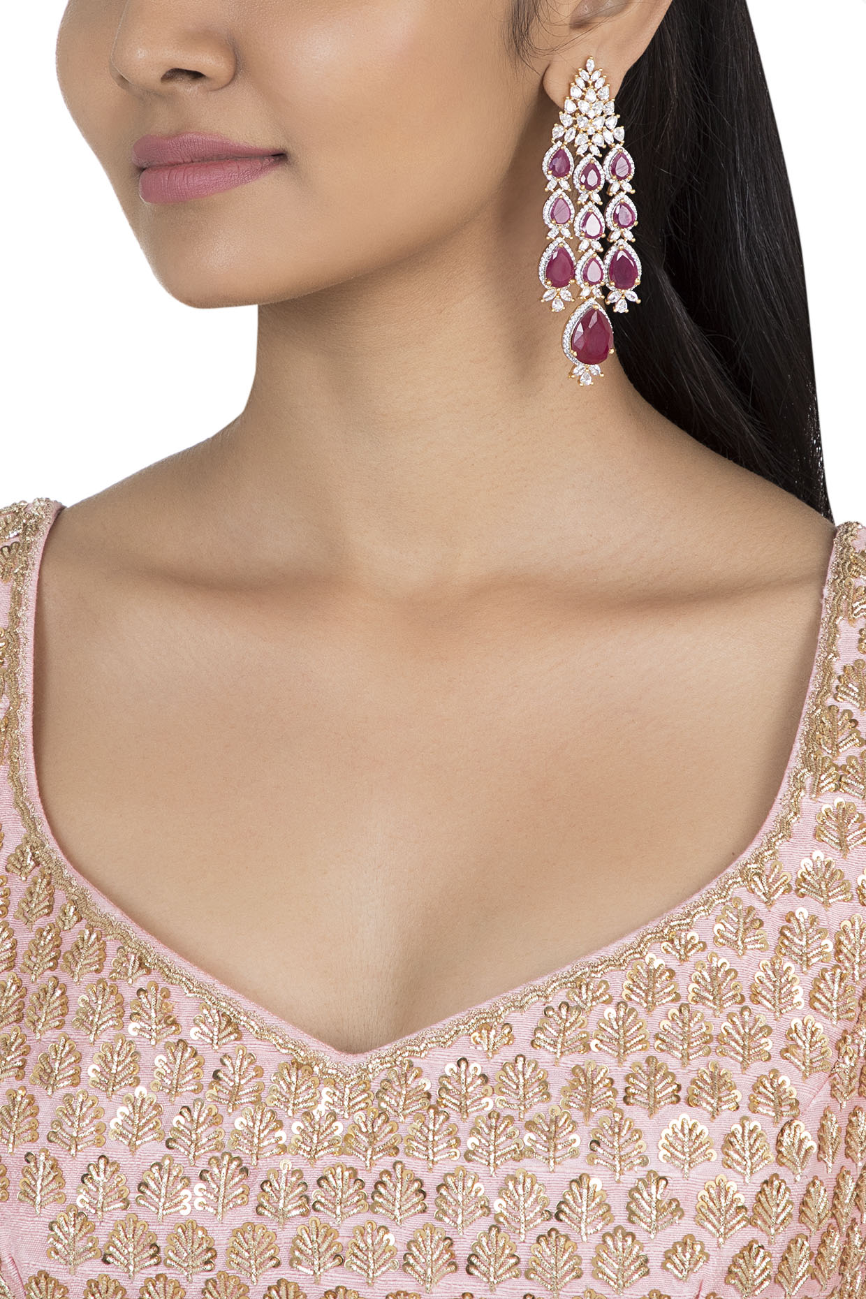 Silver plated faux diamond and ruby earrings by Aster at Pernia's Pop Up Shop