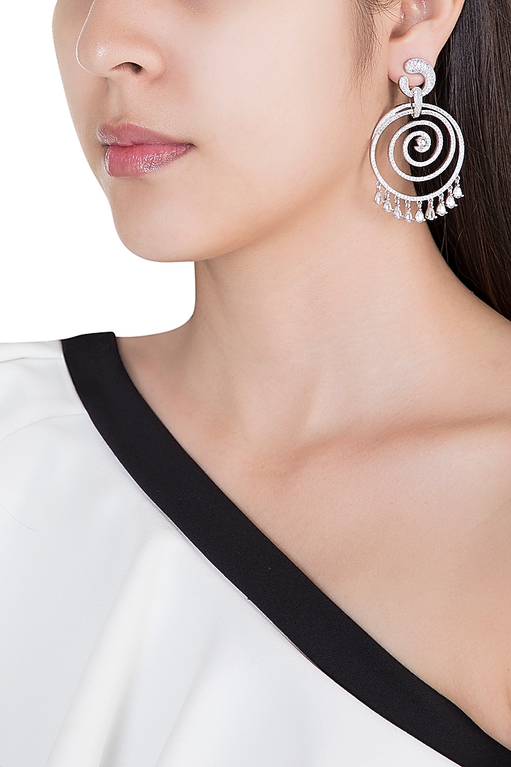 Silver plated faux diamond spiral earrings by Aster at Pernia's Pop Up Shop