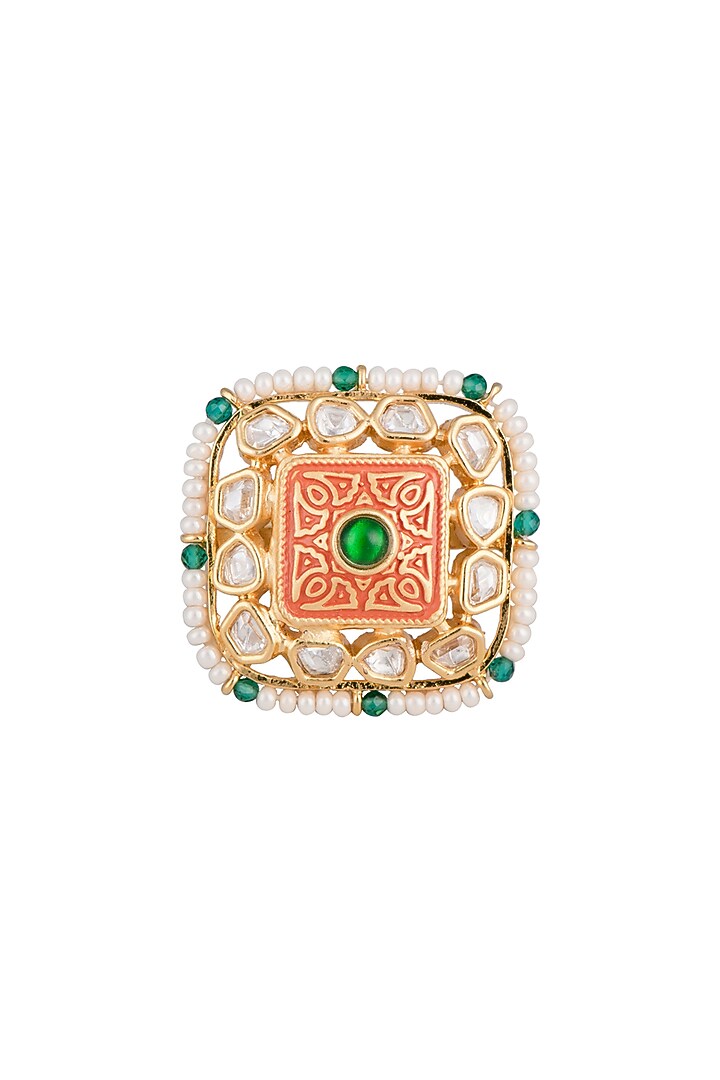 Gold plated faux diamond and pearl ring by Aster at Pernia's Pop Up Shop
