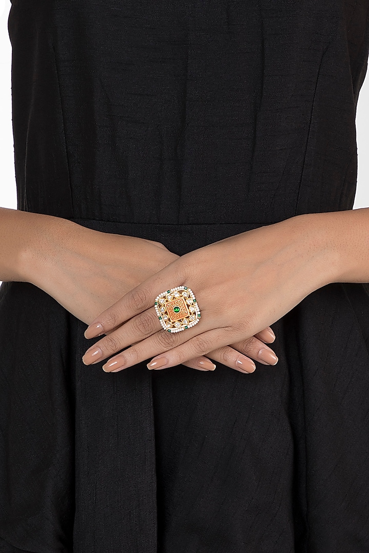 Gold plated faux diamond and pearl ring by Aster