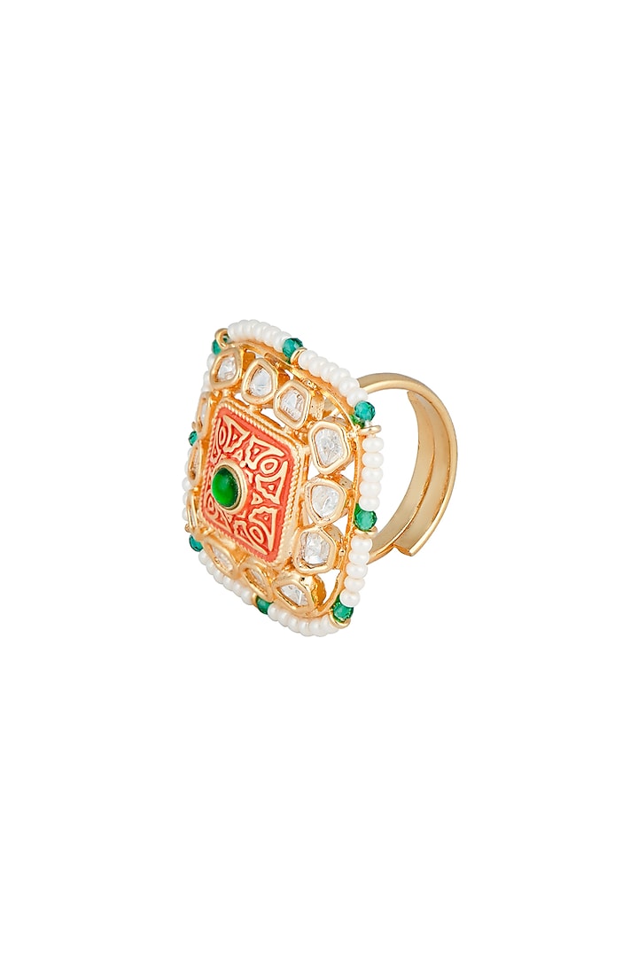 Gold plated faux diamond and pearl ring by Aster at Pernia's Pop Up Shop