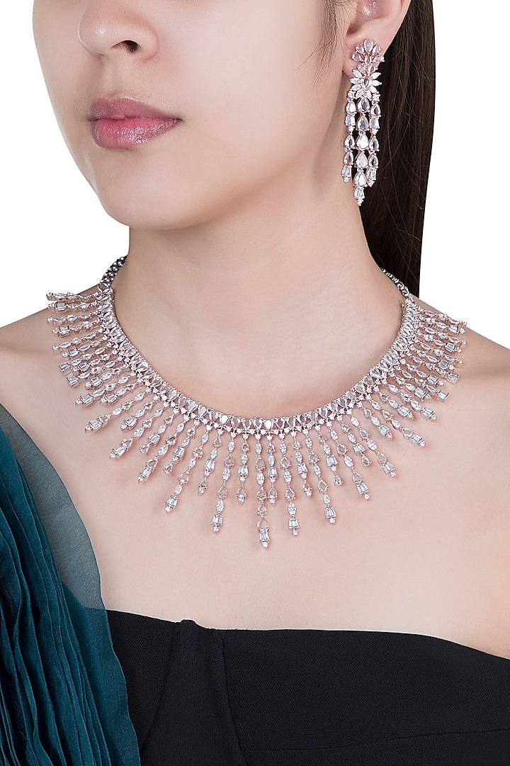 Silver plated faux diamond necklace set by Aster