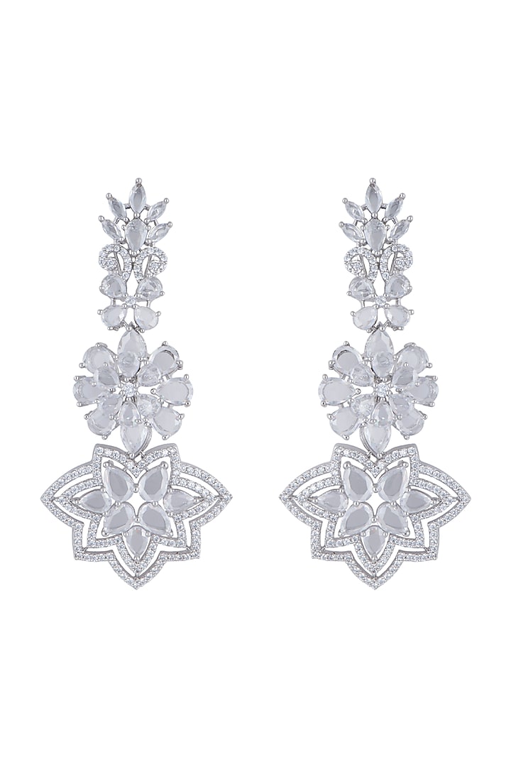 Silver plated faux diamond dangler earrings by Aster at Pernia's Pop Up Shop