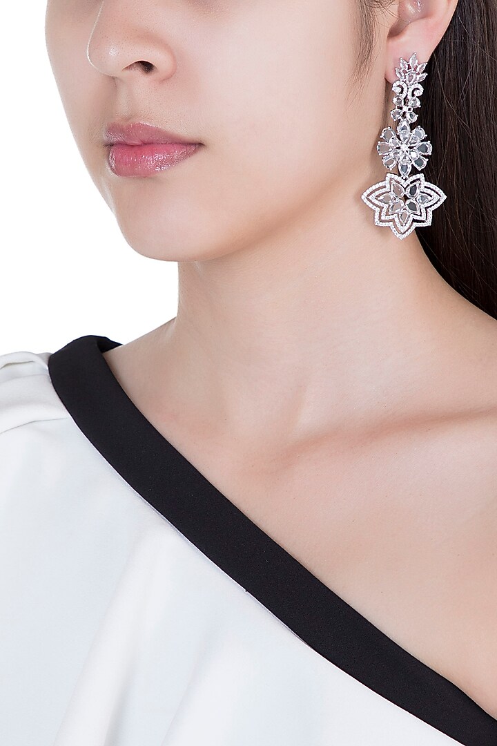 Silver plated faux diamond dangler earrings by Aster at Pernia's Pop Up Shop