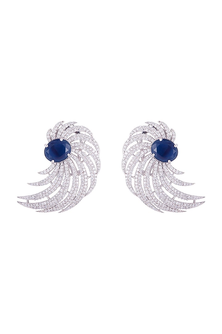 Silver plated faux diamond and sapphire stud earrings by Aster at Pernia's Pop Up Shop