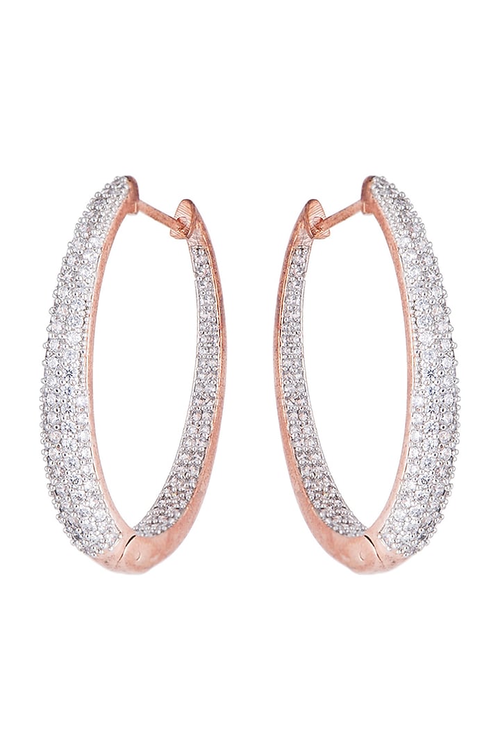 Rose gold plated faux diamond hoop earrings by Aster at Pernia's Pop Up Shop