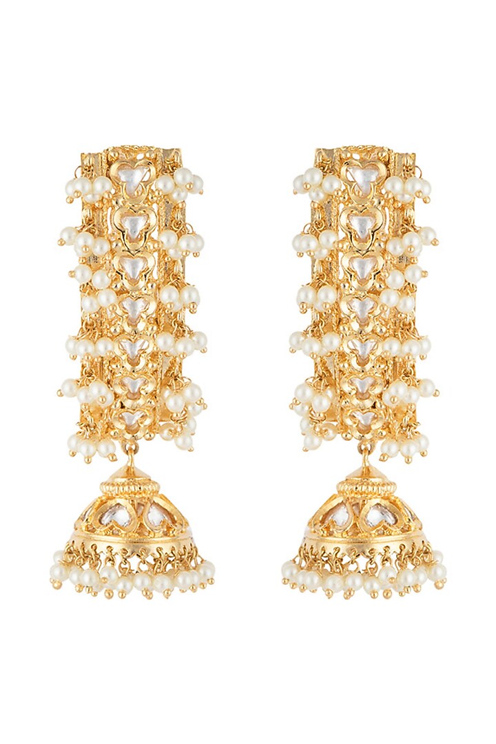 Gold plated faux kundan long earrings by Aster at Pernia's Pop Up Shop