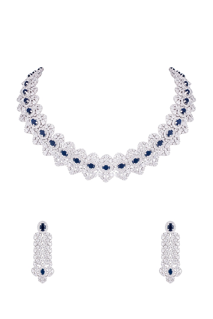 Silver plated faux diamond and sapphire necklace set by Aster at Pernia's Pop Up Shop