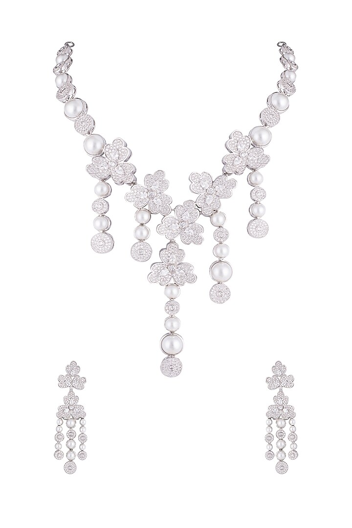 Silver plated faux diamond long necklace set by Aster at Pernia's Pop Up Shop