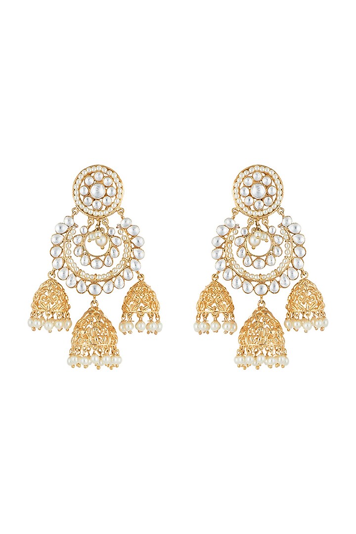 Gold plated faux kundan long chandbali earrings by Aster at Pernia's Pop Up Shop