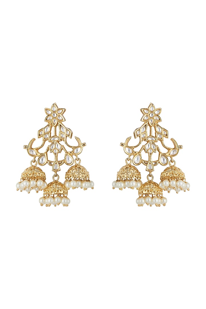 Gold plated faux kundan chandbali earrings by Aster at Pernia's Pop Up Shop