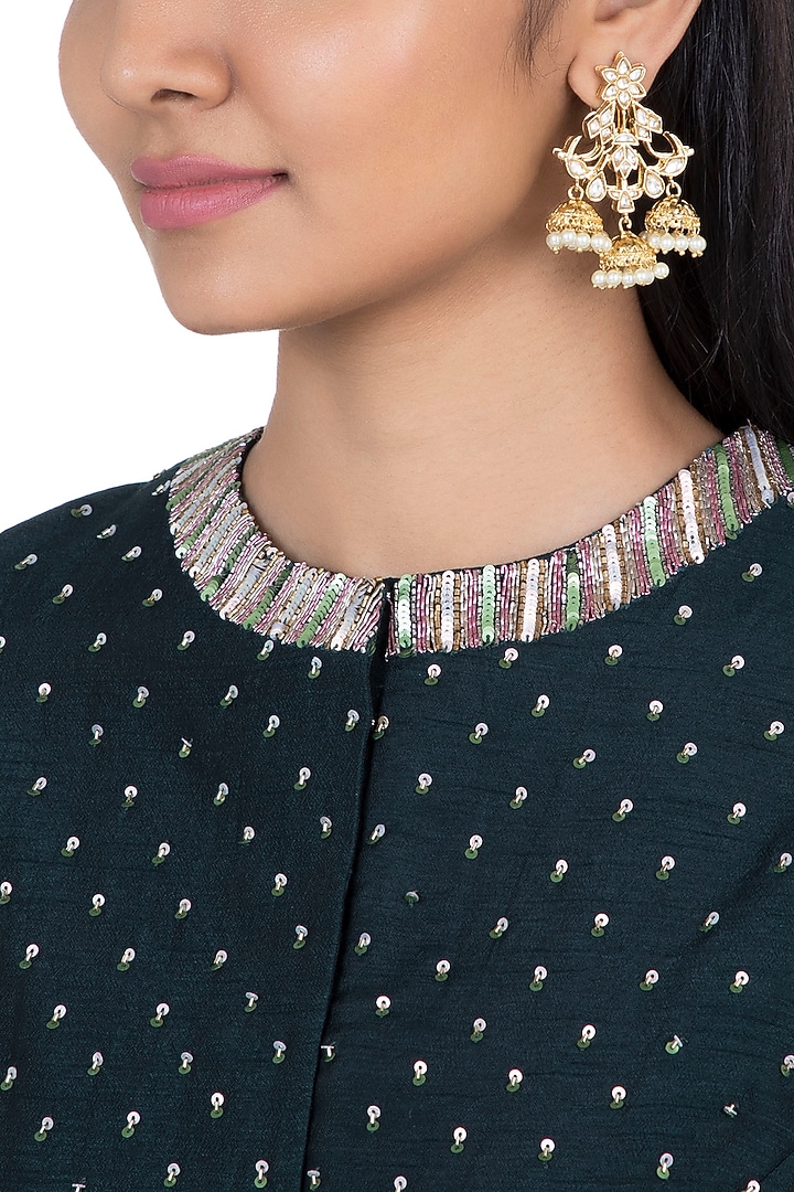 Gold plated faux kundan chandbali earrings by Aster at Pernia's Pop Up Shop