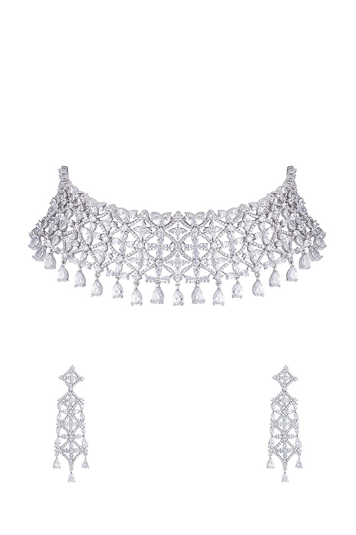 Silver plated faux diamond choker necklace set by Aster at Pernia's Pop Up Shop