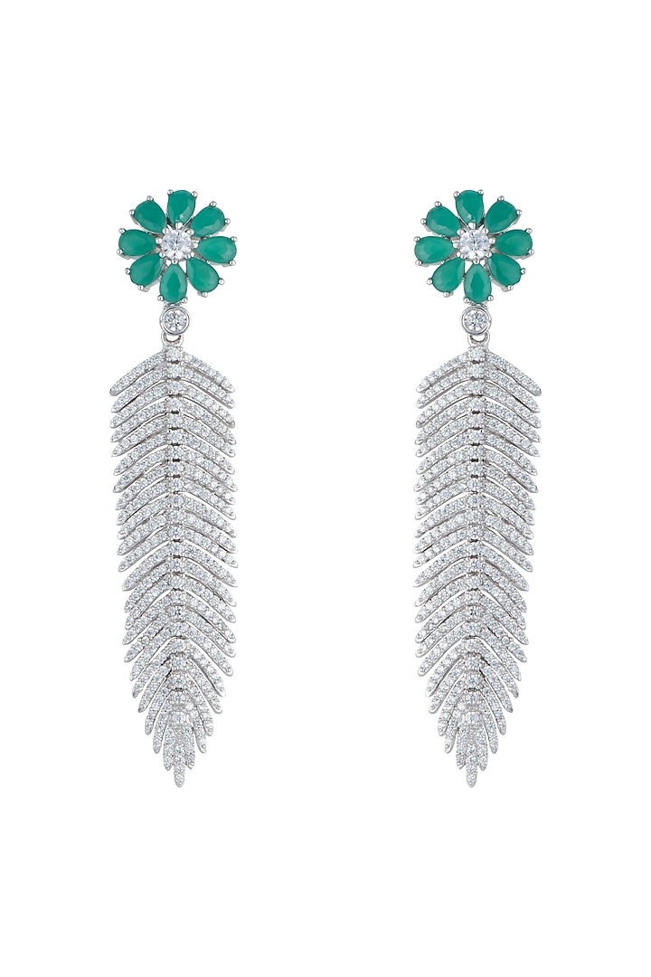 Silver plated faux diamond and emerald earrings by Aster at Pernia's Pop Up Shop