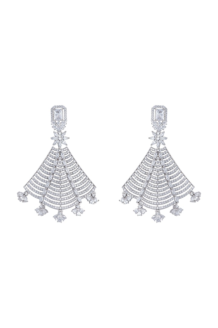 Silver plated faux diamond fan earrings by Aster at Pernia's Pop Up Shop