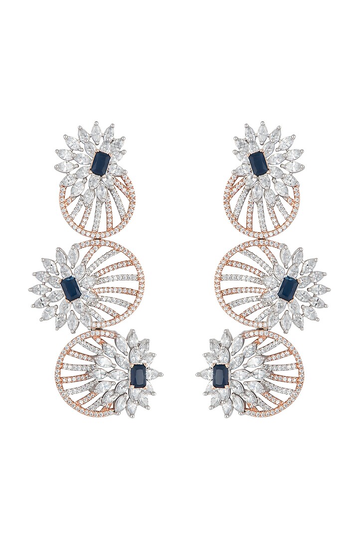 Silver plated faux diamond long dangler earrings by Aster at Pernia's Pop Up Shop