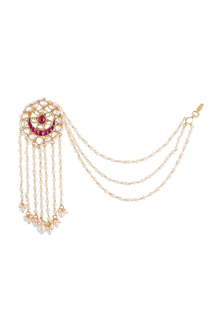 Gold plated faux kundan long earrings by Aster at Pernia's Pop Up Shop