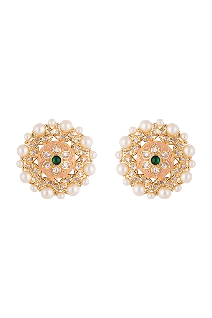 Gold plated faux kundan stud earrings by Aster at Pernia's Pop Up Shop