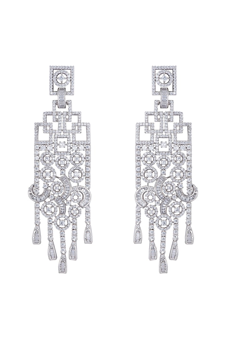 Silver plated faux diamond chandelier earrings by Aster at Pernia's Pop Up Shop