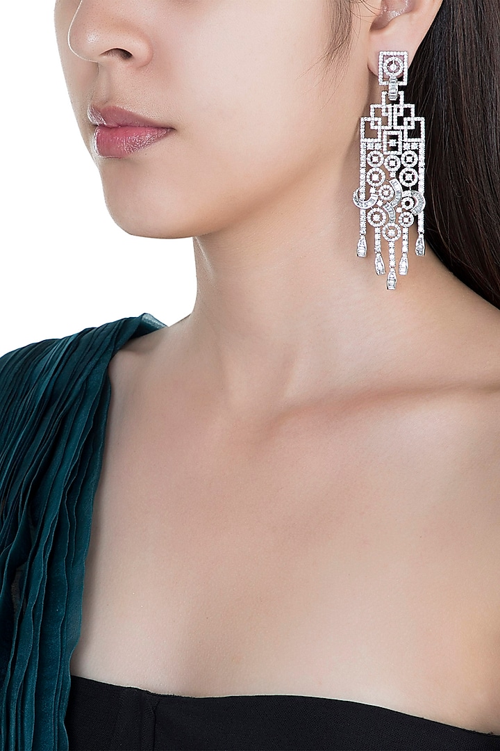 Silver plated faux diamond chandelier earrings by Aster