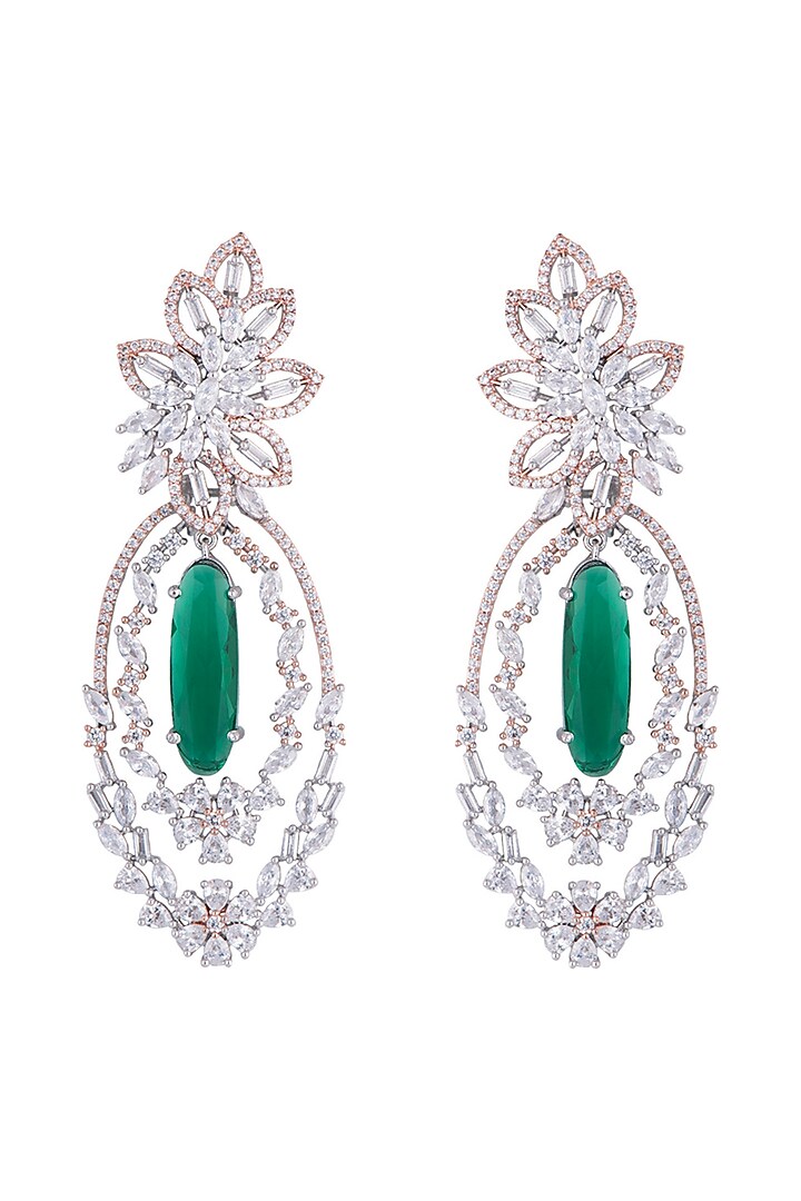 Silver plated faux diamond and emerald earrings by Aster at Pernia's Pop Up Shop