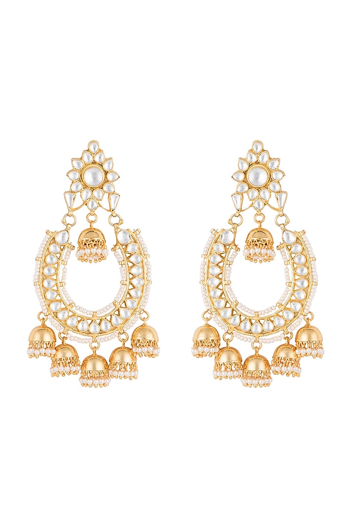 Gold plated faux kundan chandbali earrings by Aster at Pernia's Pop Up Shop