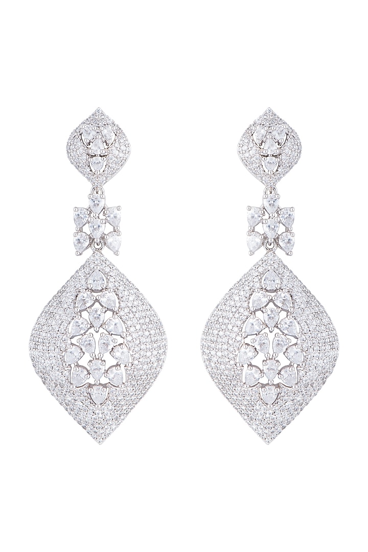 Silver plated faux diamond dangler earrings by Aster at Pernia's Pop Up Shop